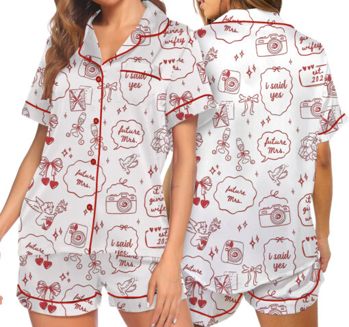 Women's Bridal Anniversary Satin Pajamas Set, White Color, US Size S-5XL - Image 2