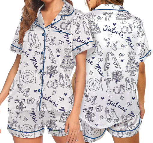Women's Future Mrs Bride To Be Gift In My Engaged Era Satin Pajamas Set, White Color, US Size S-5XL - Image 7