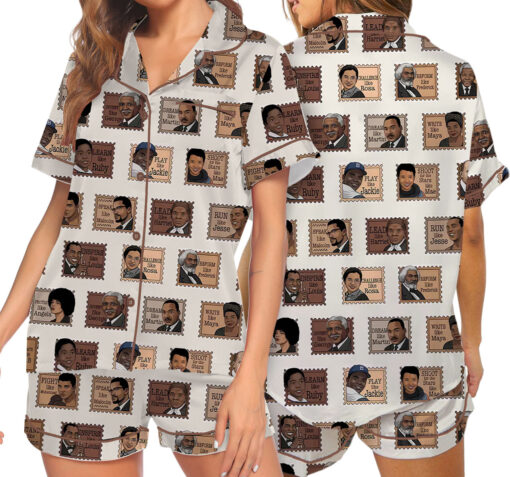 Women’s Black History Satin Pajamas Set For Women, White Color, US Size S-5XL - Image 5