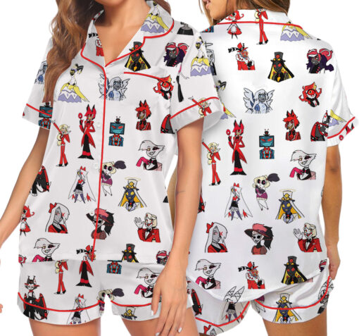 Women’s Hazbin Hotel Alastor Lucifer Satin Pajamas Set For Women, White Color, US Size S-5XL - Image 7