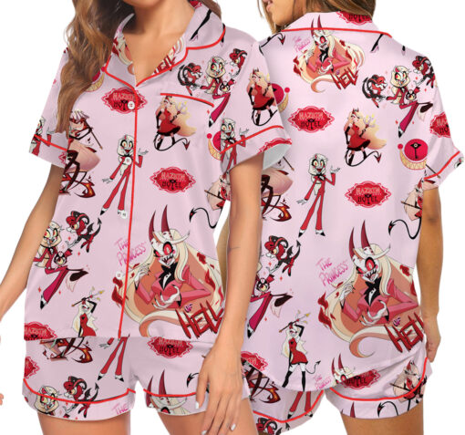 Women’s Hazbin Hotel The Princess Satin Pajamas Set For Women, Pink Color, US Size S-5XL - Image 7