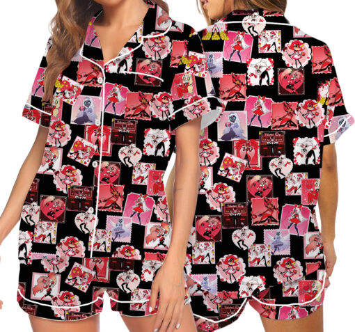 Women’s Hazbin Hotel Anime Couple Water Resistant Valentine Satin Pajamas Set For Women, Black Color, US Size S-5XL - Image 3