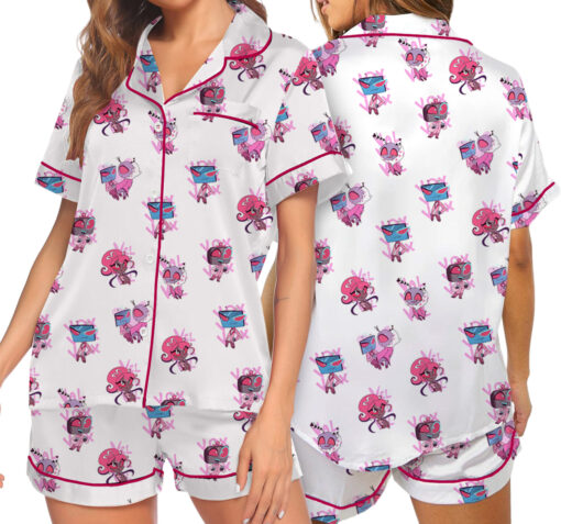 Women’s Hazbin Hotel Inspired Valentine's Day Satin Pajamas Set For Women, White Color, US Size S-5XL - Image 5