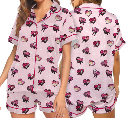 Women’s Hazbin Hotel Valentines Day Satin Pajamas Set For Women, Light Pink Color, US Size S-5XL - Image 6