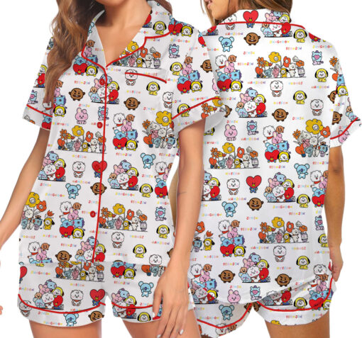 Women’s BT21 K-Pop Music Satin Pajamas Set For Women, White Color, US Size S-5XL - Image 7