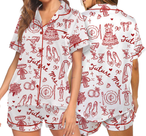 Women’s Future Mrs Bride To Be Gift In My Engaged Era Satin Pajamas Set For Women, White Color, US Size S-5XL - Image 6