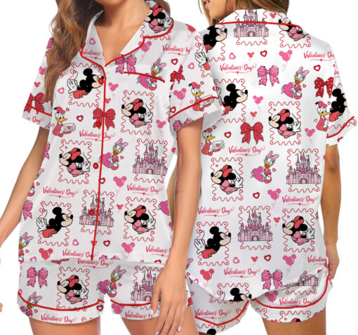 Women’s Disney Valentine Satin Pajamas Set For Women, White Color, US Size S-5XL - Image 6