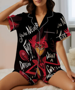 Alternative view of Women’s Hazbin Hotel Alastor Satin Pajamas Set For Women, Black Color, US Size S-5XL