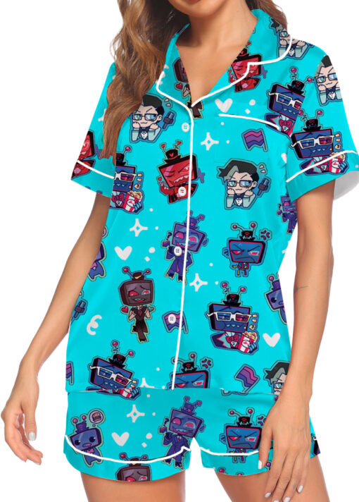 Women’s Hazbin Hotel Valentine's Day Satin Pajamas Set For Women, Turquoise Color, US Size S-5XL - Image 7