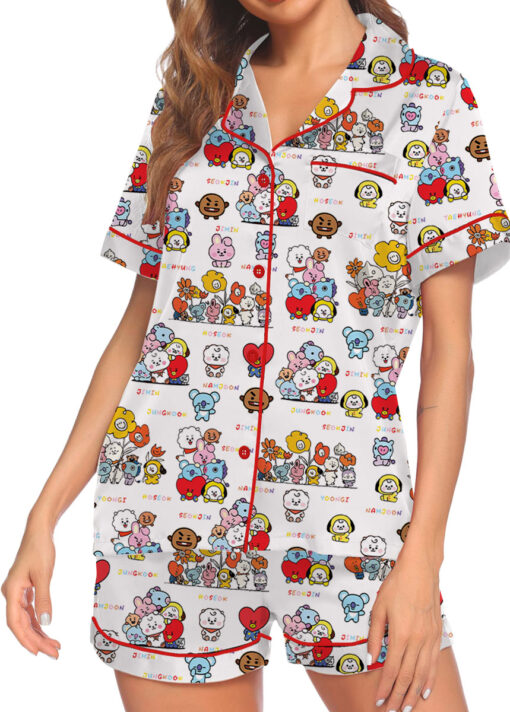 Women’s BT21 K-Pop Music Satin Pajamas Set For Women, White Color, US Size S-5XL - Image 3