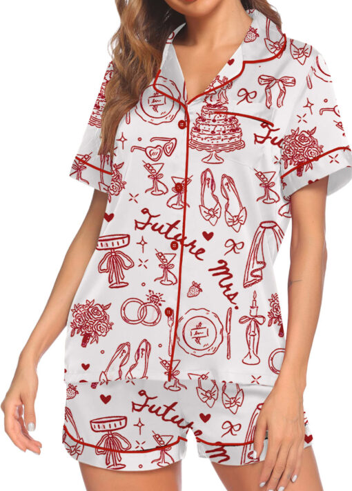 Women’s Future Mrs Bride To Be Gift In My Engaged Era Satin Pajamas Set For Women, White Color, US Size S-5XL - Image 2