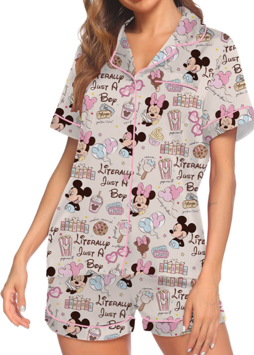 Women’s Disneyland Magic Snacks Satin Pajamas Set For Women, Beige Color, US Size S-5XL - Image 3