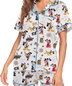 Alternative view of Women’s Disney Pirate Mickey & Friends Satin Pajamas Set For Women, White Color, US Size S-5XL