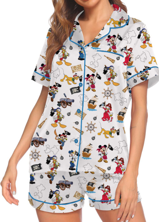 Women’s Disney Pirate Mickey & Friends Satin Pajamas Set For Women, White Color, US Size S-5XL - Image 2