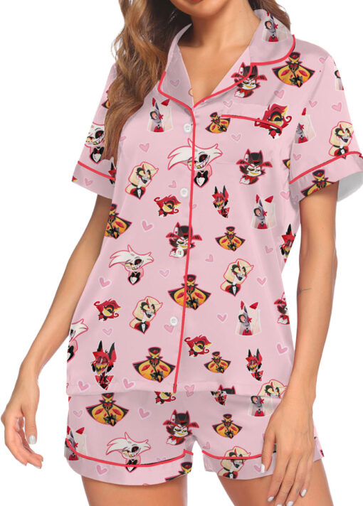 Women’s Hazbin Hotel Valentine Satin Pajamas Set For Women, Light Pink Color, US Size S-5XL - Image 6