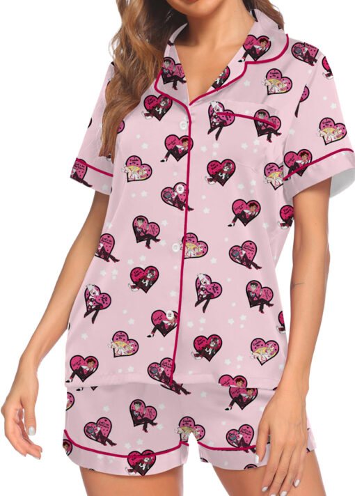 Women’s Hazbin Hotel Valentines Day Satin Pajamas Set For Women, Light Pink Color, US Size S-5XL - Image 4