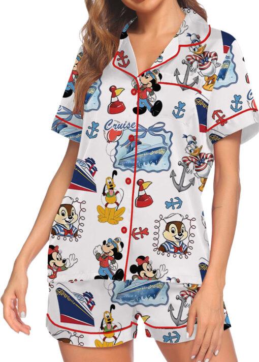 Women's Cartoon Character Cruise Sleepwear Satin Pajamas Set, Size S-5XL - Image 3