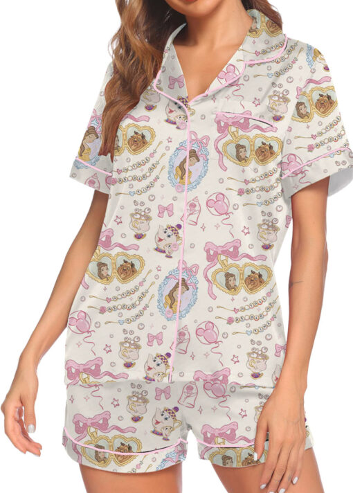 Women's Beauty And Beast Satin Pajamas Set, Sand Color, Size S-5XL - Image 2