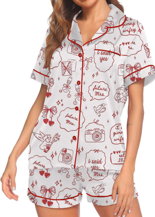 Women's Bridal Anniversary Satin Pajamas Set, White Color, US Size S-5XL - Image 3