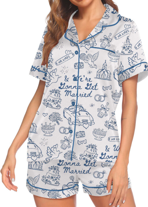 Women’s Going To The Chapel We're Gonna Get Married Wedding Satin Pajamas Set, White Color, US Size S-5XL - Image 3