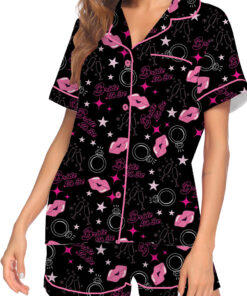 Alternative view of Women's Bachelorette Party Pattern Satin Pajamas Set, Black Color, US Size S-5XL