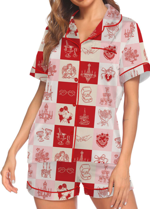 Women's Love And Wedding Satin Pajamas Set, US Size S-5XL - Image 4