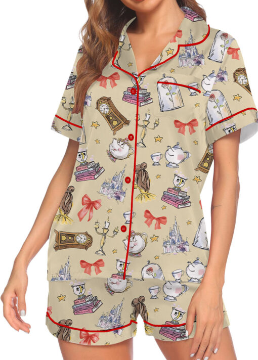 Women's Belle Princess Coquette Satin Pajamas Set, Sand Color, US Size S-5XL - Image 4