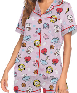 Alternative view of Women’s BT21 K-Pop Music Satin Pajamas Set For Women, Pink Color, US Size S-5XL