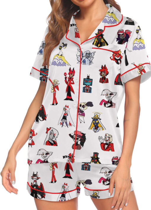 Women’s Hazbin Hotel Alastor Lucifer Satin Pajamas Set For Women, White Color, US Size S-5XL - Image 3