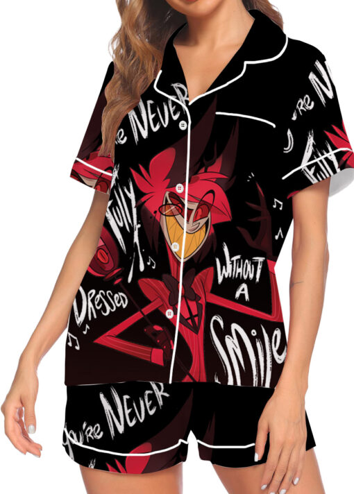 Women’s Hazbin Hotel Alastor Satin Pajamas Set For Women, Black Color, US Size S-5XL - Image 5