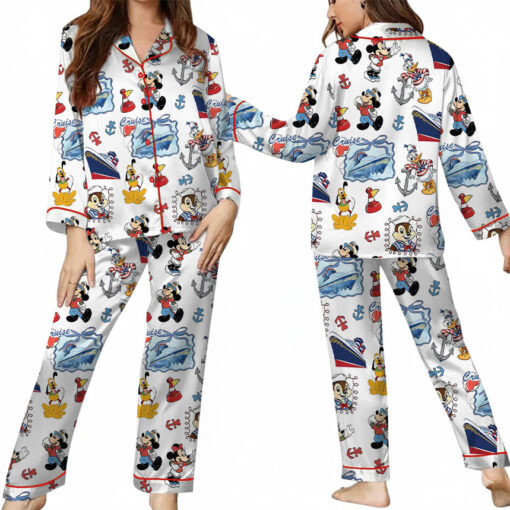 Women's Cartoon Character Cruise Sleepwear Satin Pajamas Set, Size S-5XL - Image 14