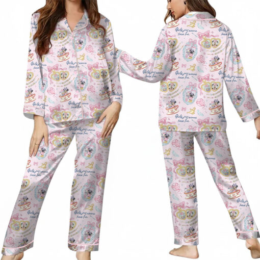 Women's Minnie And Daisy Besties Sleepwear Satin Pajamas Set, Light Pink Color, Size S-5XL - Image 9
