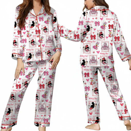 Women's Disney Minnie Satin Pajamas Set, White Color, US Size S-5XL - Image 9