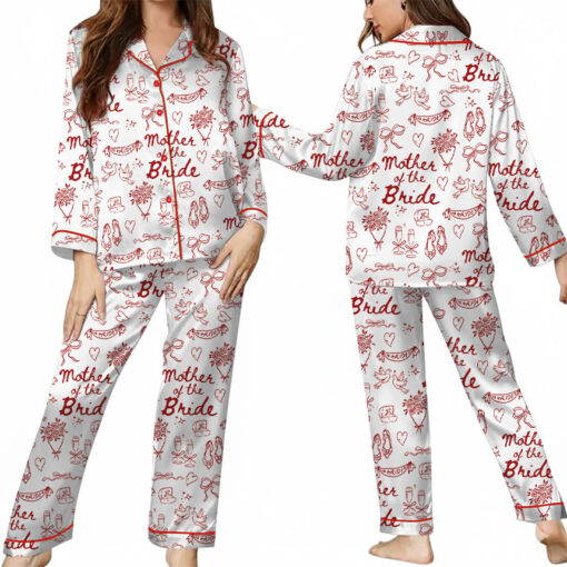 Women's Mother Of The Bride Satin Pajamas Set, White Color, US Size S-5XL - Image 12