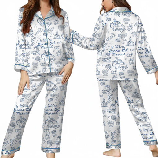 Women’s Going To The Chapel We're Gonna Get Married Wedding Satin Pajamas Set, White Color, US Size S-5XL - Image 12