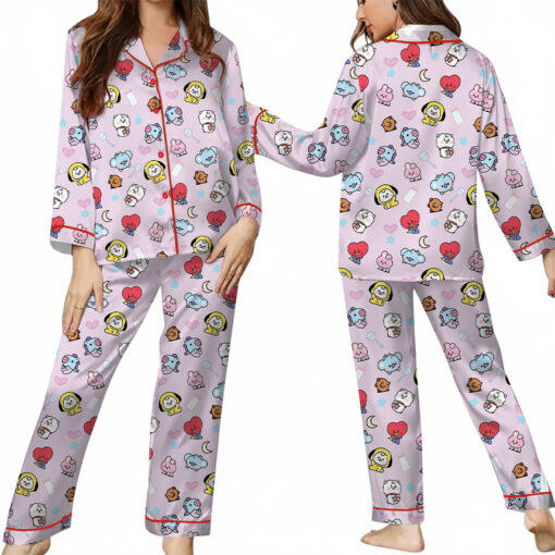 Women’s BT21 K-Pop Music Satin Pajamas Set For Women, Pink Color, US Size S-5XL - Image 8