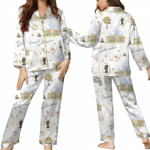 Women’s Derest Gentle Reader Satin Pajamas Set For Women, White Color, US Size S-5XL - Image 9