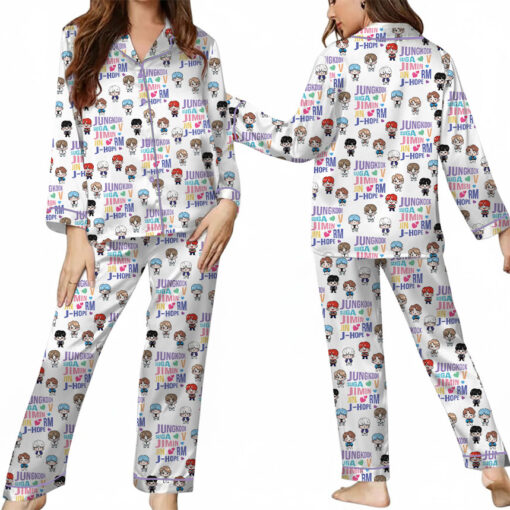 Women’s BT21 K-Pop Music Satin Pajamas Set For Women, White Color, US Size S-5XL - Image 8