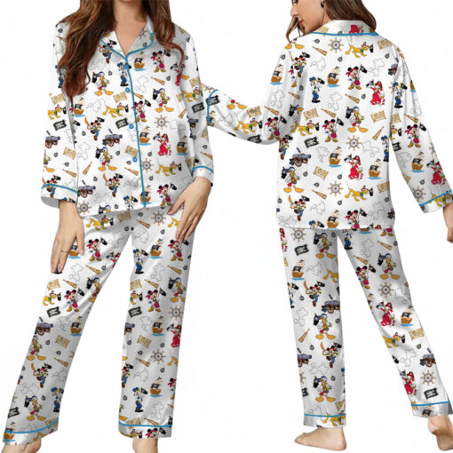 Women’s Disney Pirate Mickey & Friends Satin Pajamas Set For Women, White Color, US Size S-5XL - Image 11
