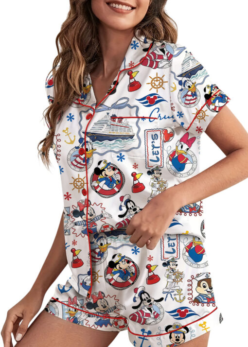 Women’s Disney Cruise 2026 Satin Pajamas Set For Women, White Color, US Size S-5XL - Image 7