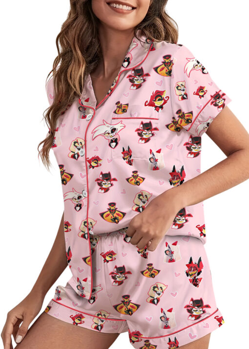 Women’s Hazbin Hotel Valentine Satin Pajamas Set For Women, Light Pink Color, US Size S-5XL - Image 7