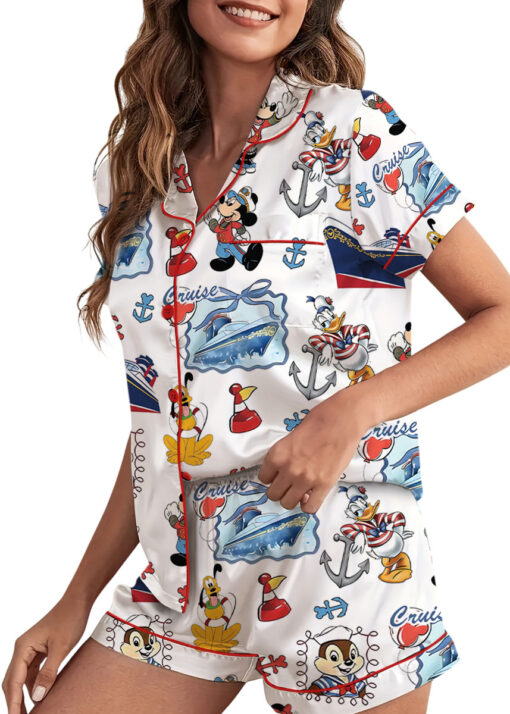 Women's Cartoon Character Cruise Sleepwear Satin Pajamas Set, Size S-5XL - Image 7