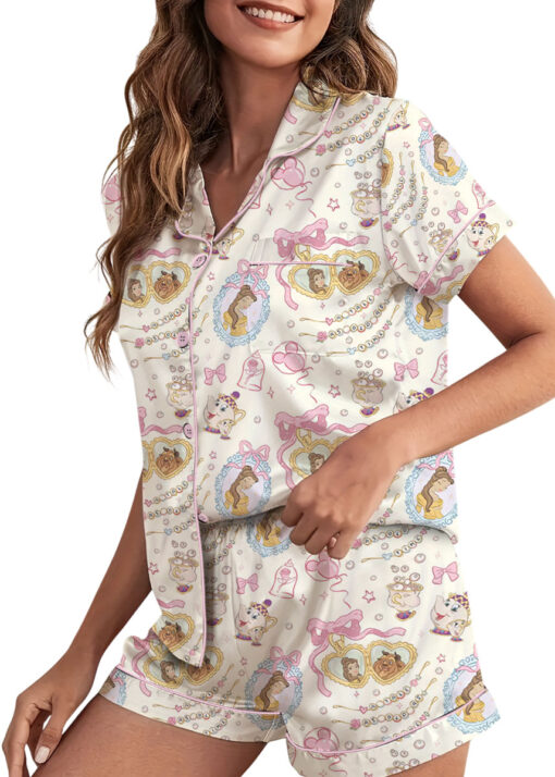 Women's Beauty And Beast Satin Pajamas Set, Sand Color, Size S-5XL - Image 3