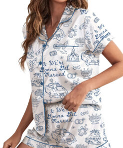 Alternative view of Women’s Going To The Chapel We're Gonna Get Married Wedding Satin Pajamas Set, White Color, US Size S-5XL