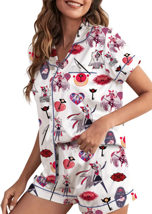 Women’s Hazbin Hotel Lucifer Satin Pajamas Set For Women, White Color, US Size S-5XL - Image 2