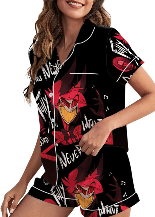 Women’s Hazbin Hotel Alastor Satin Pajamas Set For Women, Black Color, US Size S-5XL - Image 4