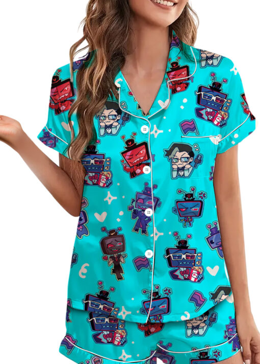 Women’s Hazbin Hotel Valentine's Day Satin Pajamas Set For Women, Turquoise Color, US Size S-5XL - Image 4