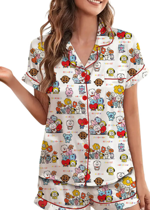 Women’s BT21 K-Pop Music Satin Pajamas Set For Women, White Color, US Size S-5XL - Image 4