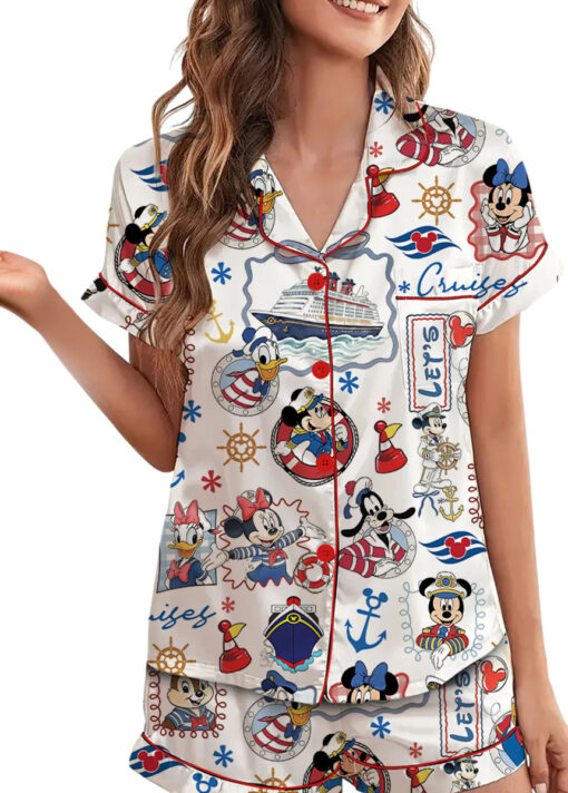 Women’s Disney Cruise 2026 Satin Pajamas Set For Women, White Color, US Size S-5XL - Image 2