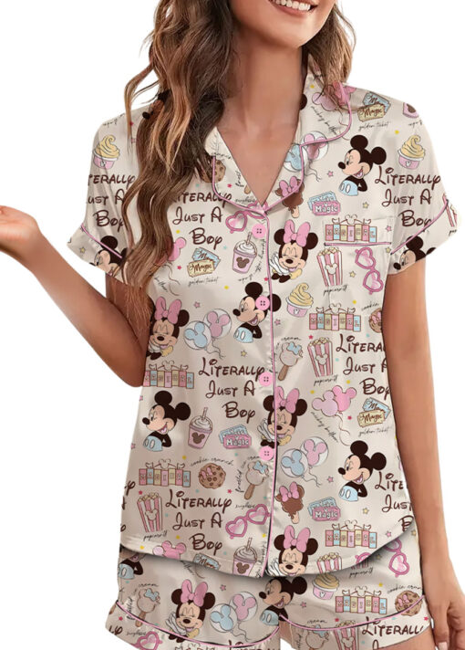Women’s Disneyland Magic Snacks Satin Pajamas Set For Women, Beige Color, US Size S-5XL - Image 2